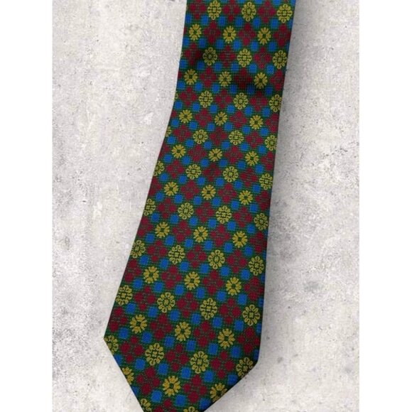 FENDI Silk Tie ITALY Green Red Yellow Geometric Floral W:3.7" EUC - Picture 7 of 7